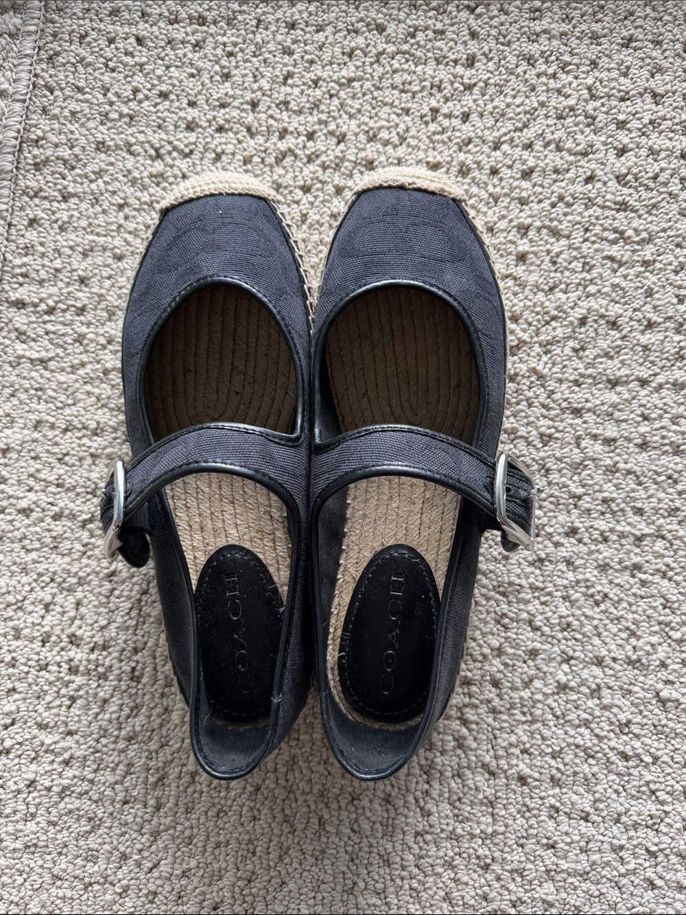 Coach Black Espadrille Mary Jane Flats with Buckle